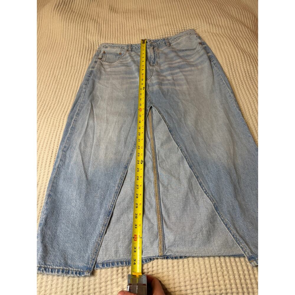 American Eagle Low-Rise Maxi Denim Medium Wash Front Slit Boho Street Skirt 12 - Picture 9 of 14